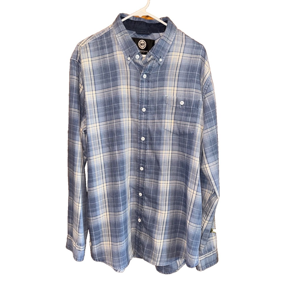 Weatherproof Mens Long Sleeve blue white flannel Shirt Size XL country button up